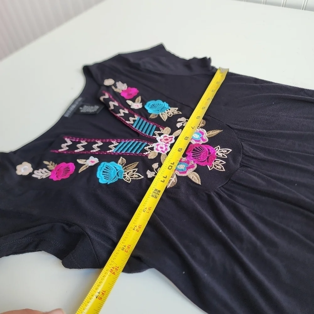 Design History Dress Womens Black Jersey Stretch Knit Floral Embroidered Sz S